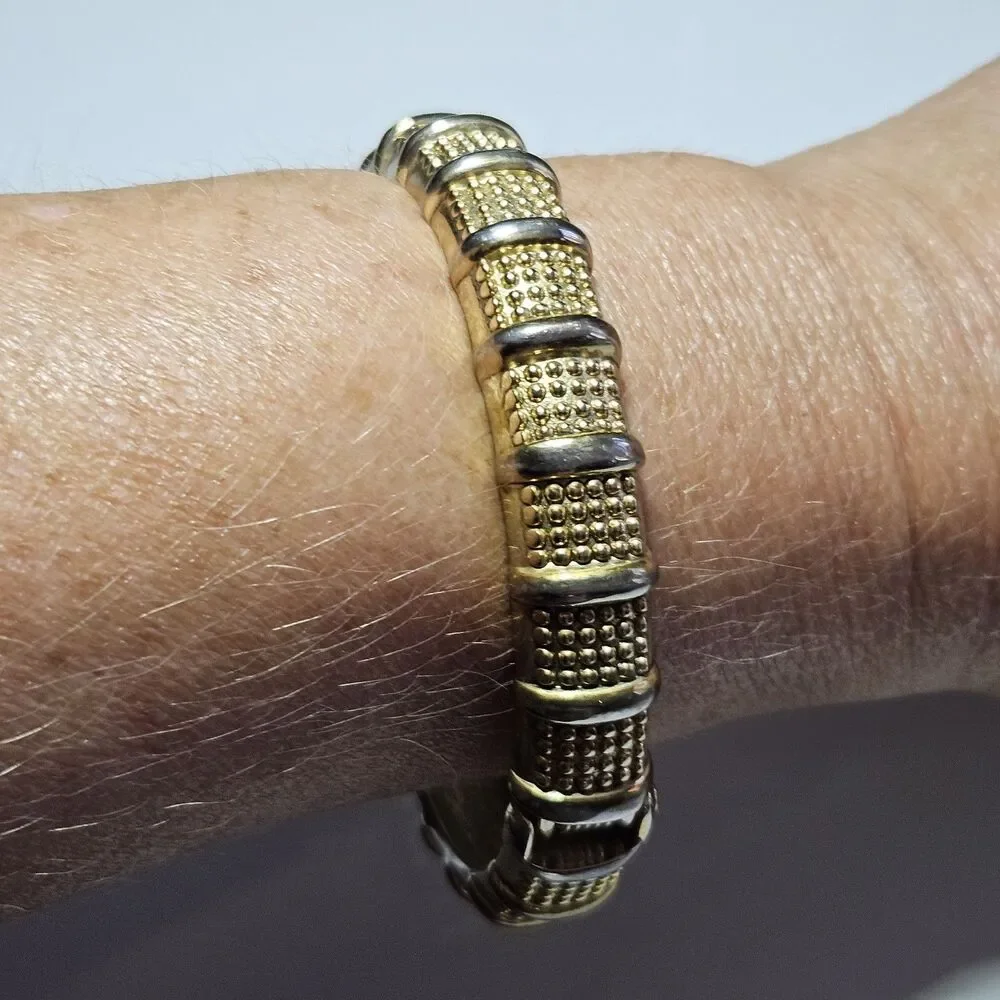 Cookie Lee Gold Tone Textured Hinge Bangle Bracelet Approx 7.5